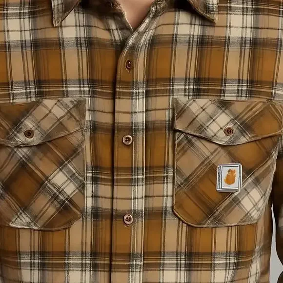 Carhartt Men's Rugged Flex Relaxed Lightweight Long-Sleeve Snap Plaid Shirt M - Picture 4 of 7